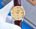 High Quality Replica Longines Gold Dial Brown Leather Strap Watch